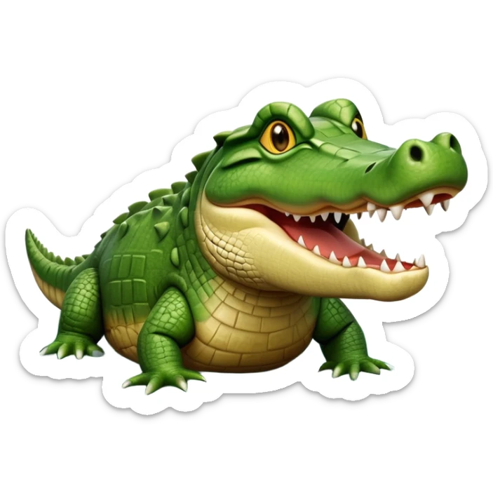 cinematic-crocodile-realistic-full-body-on all fours-emoji,-massive-scaled-body-partially-submerged-in-shallow-water,-head-tilted-dramatically,-rough-green-and-brown-hide-textured-with-deep-ridges,-simplified-yet-realistic-focused-features, head held high sticker