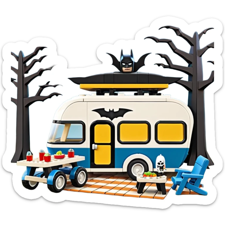Jetson’s Ultra hotrod cute Lego Haunted Batman dream house Caravan with picnic table and folding chairs on top  sticker