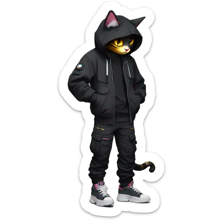 Edgy Anthro cool cute beautiful pretty anime dark cat-Pokémon-fursona techwear cargo pants hoodie sticker