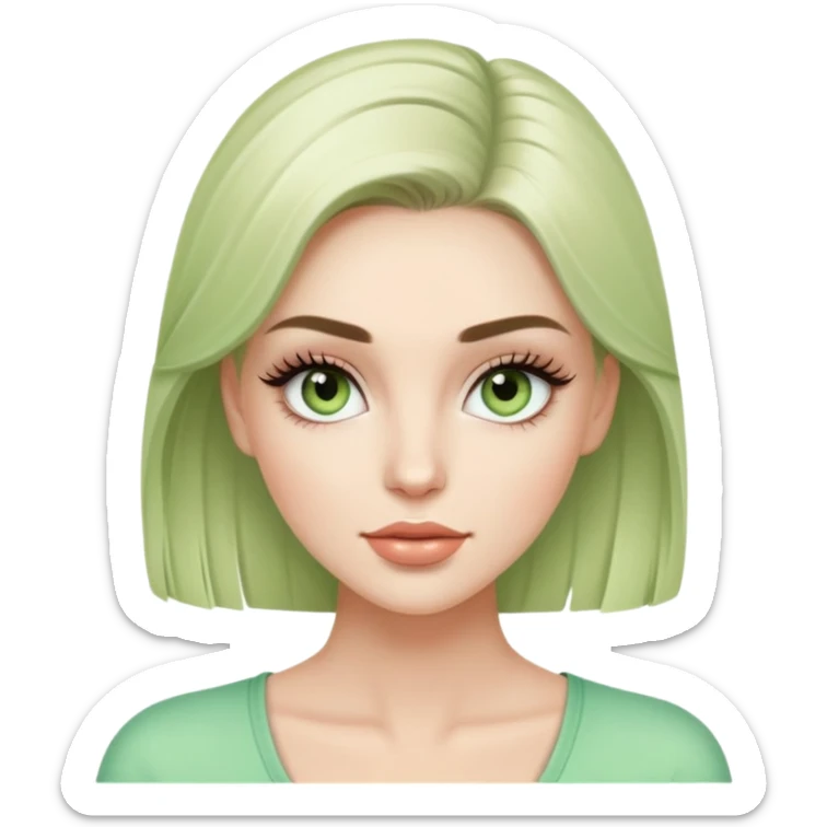 white female fashion model with light green top and lush long eyelashes, beautiful face sticker