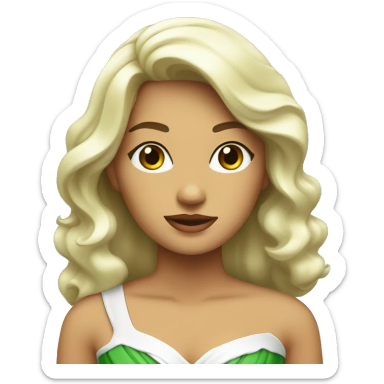 Chica blanca con pelo ondulado , ojos verdes y con vestido elegante  sticker