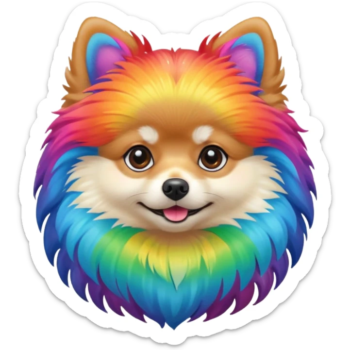 Faça um Lulu da Pomerânia colorido com as cores do arco-íris e o rosto dele também não só o rosto sticker