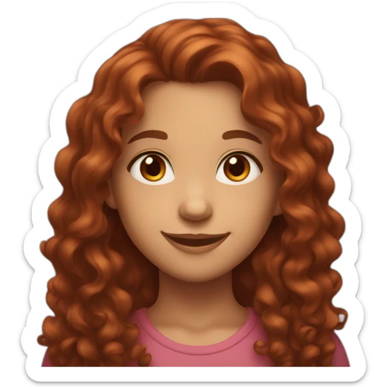 A girl with curly dark red long hair and brown eyes smiling sticker