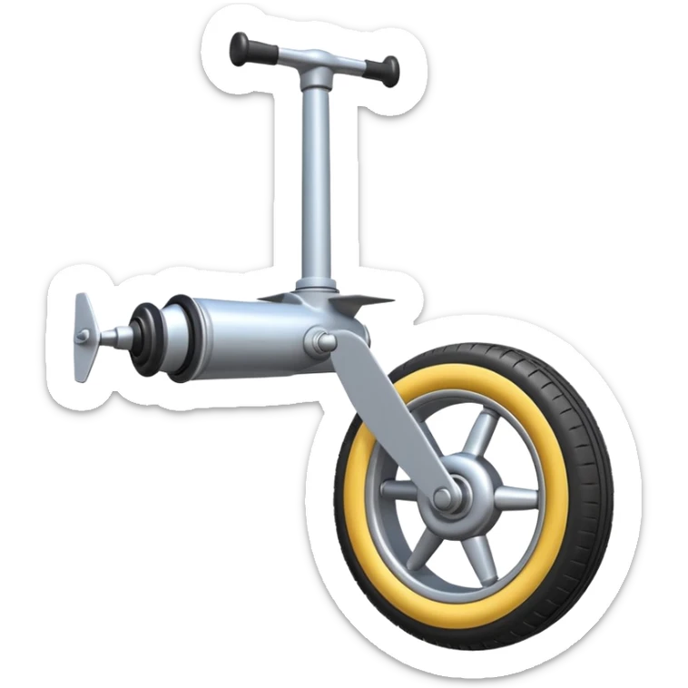 Emoji-style aircraft landing gear with a single wheel and strut, simplified design, clean lines, cartoon-like, isolated on white background, minimal shading sticker