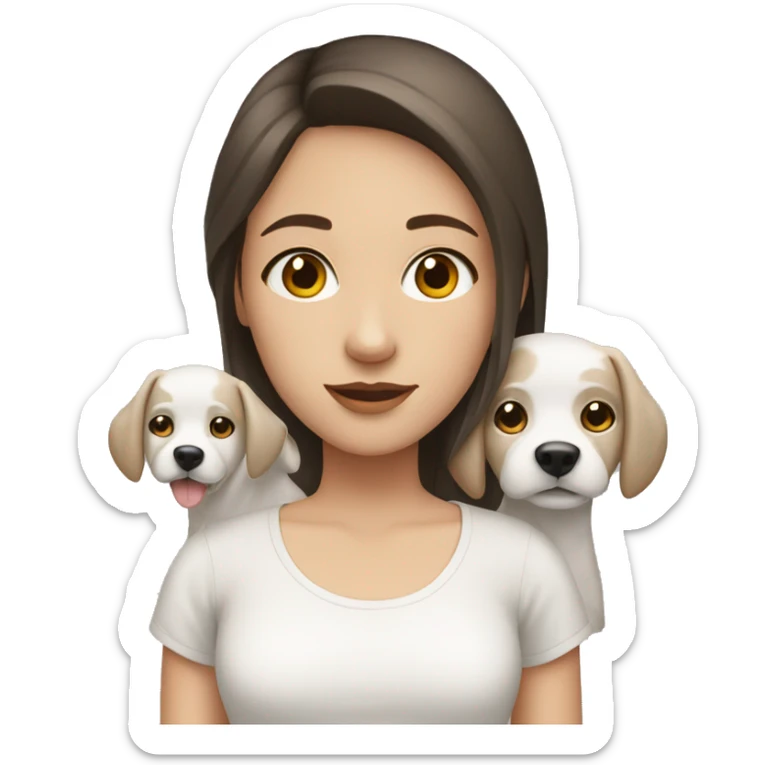 Girl teenage, white pale, brunette hair, brown eyes, with two white dogs  sticker