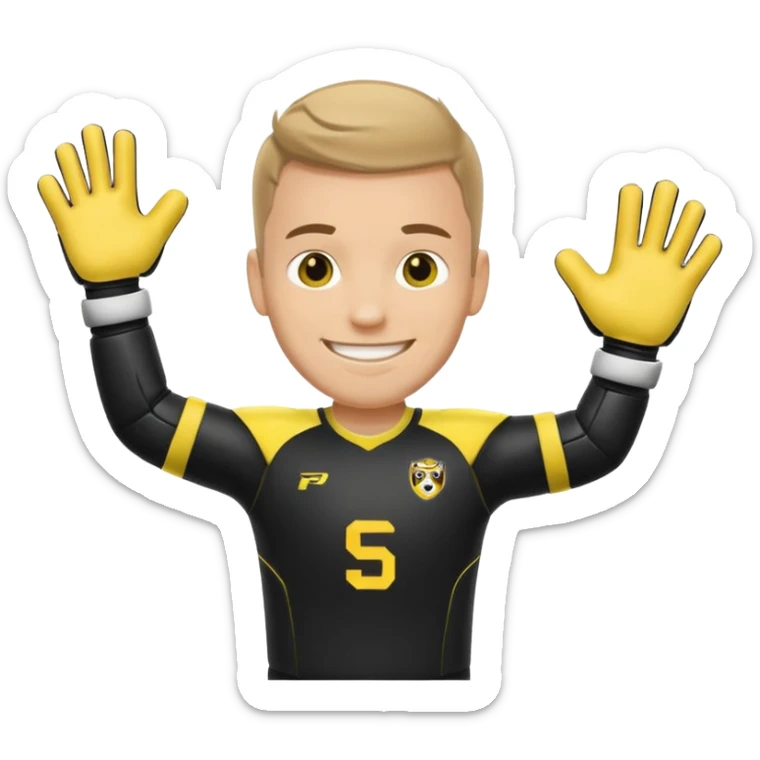 Football goalkeeper gloves with man goalkeeper and small emoji sticker