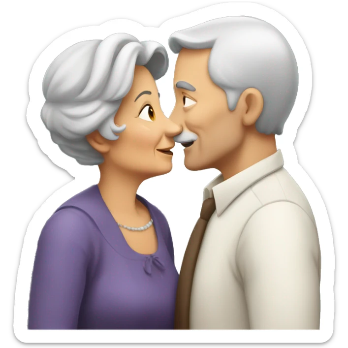 old lady with brown hair kissing man with brown hair sticker