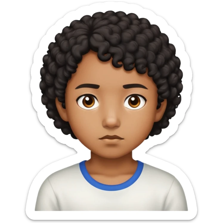 "- Nam
- 10 tuổi
- Da nâu
- Tóc ngắn, đen, xoăn
- mặt nghiêm túc
" sticker