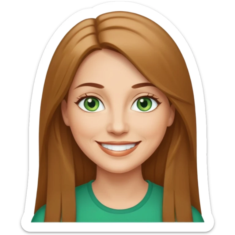 Pretty middle age woman with green eyes and long straight light  brown hair  sticker