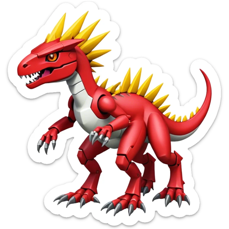 Spiky Cool Edgy Futuristic shiny colorful Digimon-Fakemon-Guilmon-Velociraptor-Mecha full body sticker