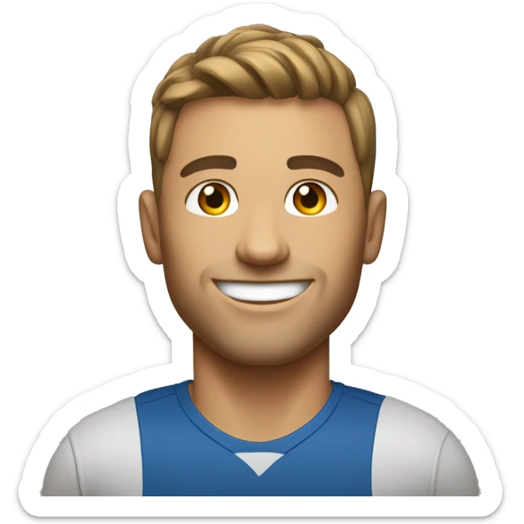 30-year-old American male, fitness enthusiast, AI-savvy, coach, friendly, with a smile. sticker