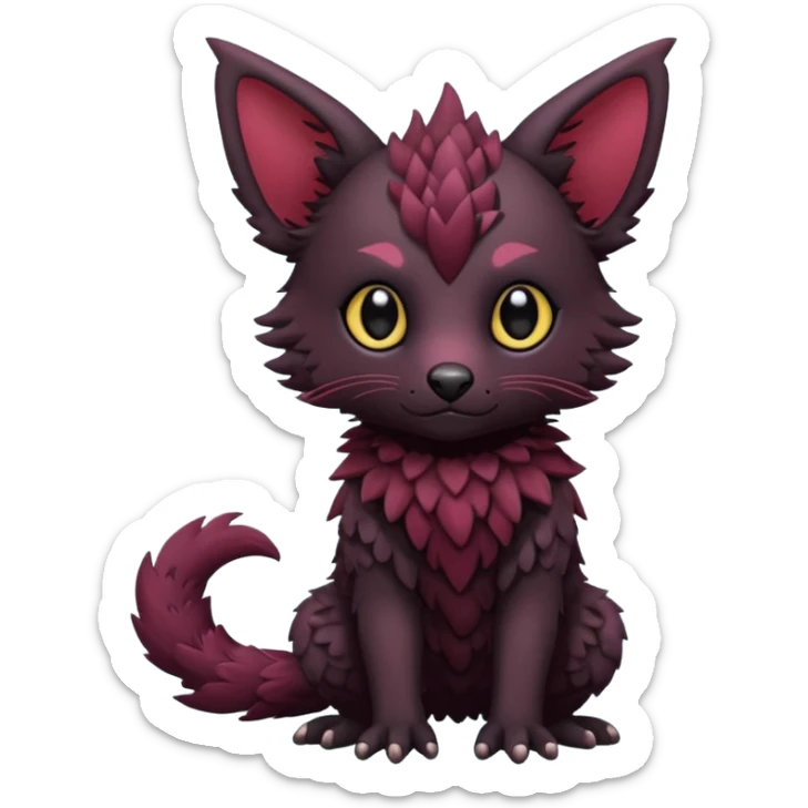 Cute adorable black Trico-hybrid-creature dark burgundy (full body) sticker