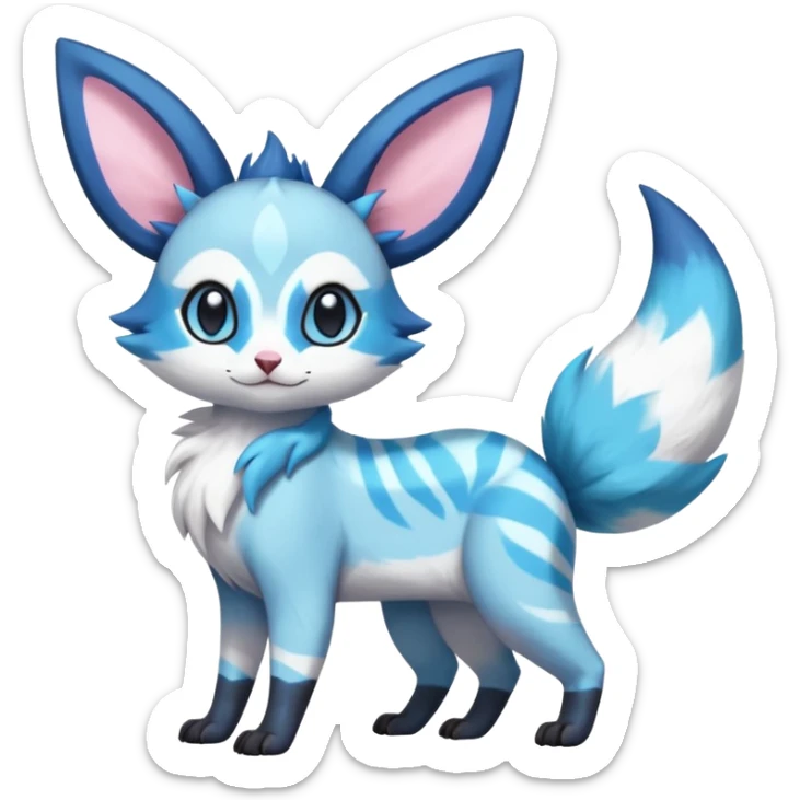 Rare realistic cute adorable epic aesthetic colorful Amaura-Sylveon-Glaceon-Civet-Genet-species-Fakemon-hybrid-creature, with markings, full body sticker