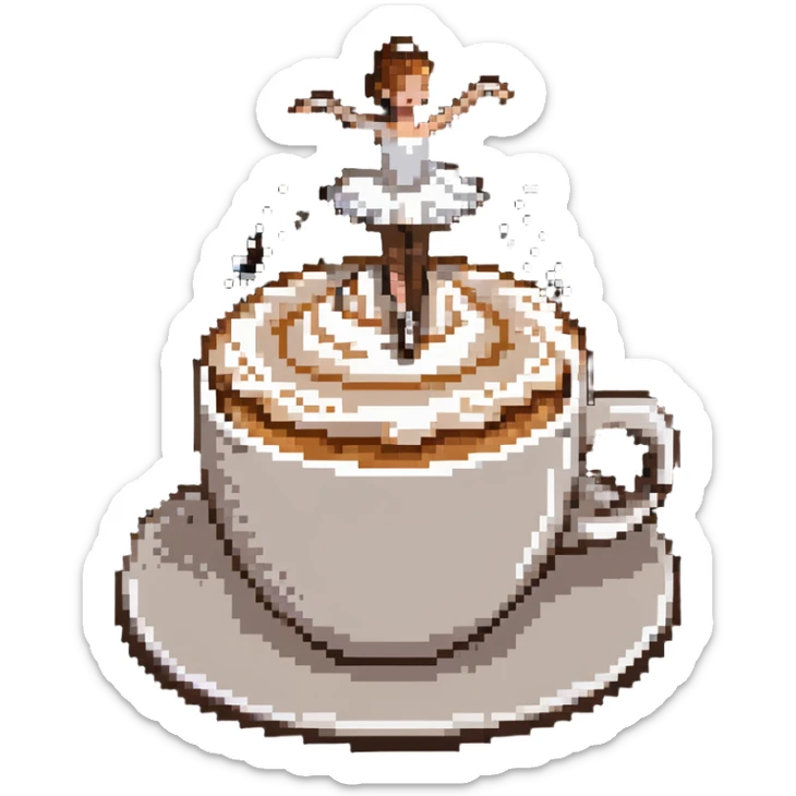Ballerina dancing on top of frothy cappuccino, coffee cup sticker