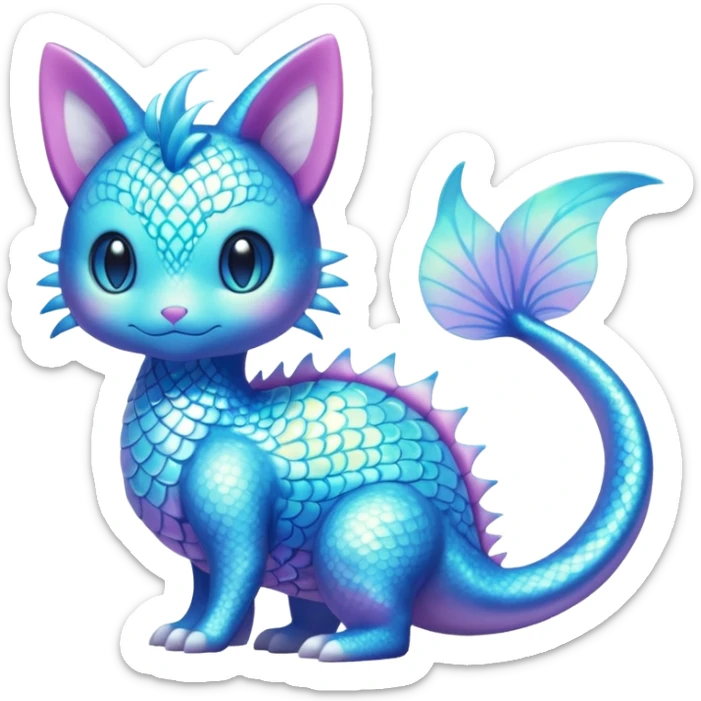 Shiny Sparkly Iridescent Bioluminescent Glowing Skitty-Lumineon-Amaura-Dragonair-Fakémon-hybrid-creature (full body)  sticker