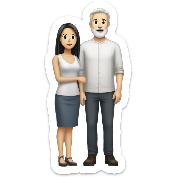 a tall blonde man with a grey beard standing beside an Asian woman with long hair, from the waist p sticker