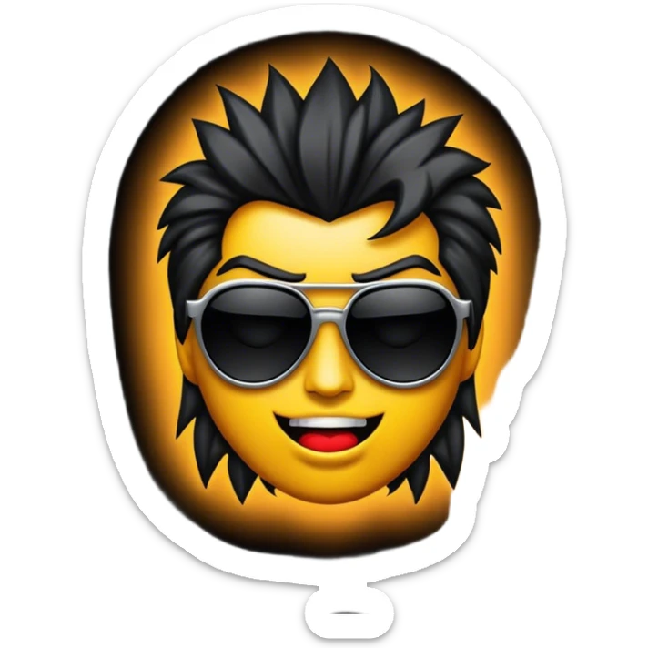 Cinematic Realistic Rock 'n' Roll Pop Culture Emoji, depicted with a dynamic portrayal of the rebellious spirit of rock music rendered with bold textures and vibrant, edgy lighting. sticker