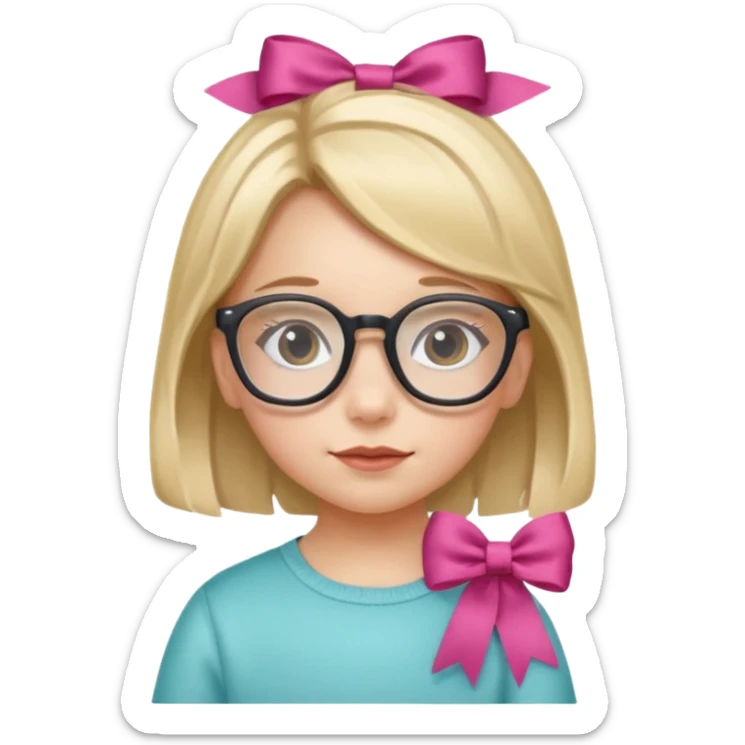 little girl with ribbon hairclip, wearing glasses sticker