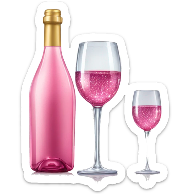 Realistic sparkling diamond glam bottle of pink Wine and matching long stem wine glass. sticker