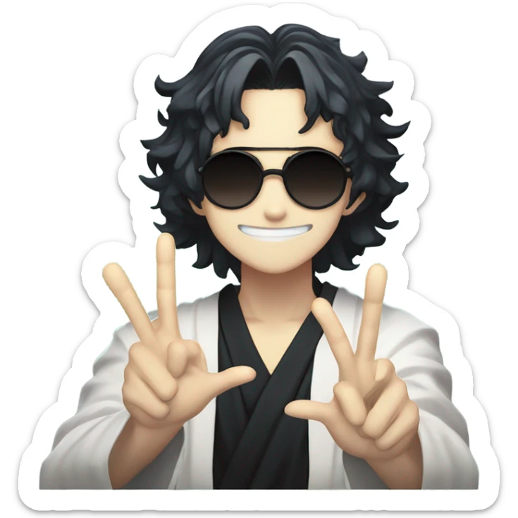 Muichiro Tokito from Demon slayer: Kimetsu no Yaiba doing a peace sign with black sunglasses sticker