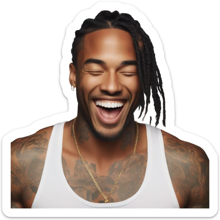 Photo of Victoria secret model laughing with a tattooed male model  sticker