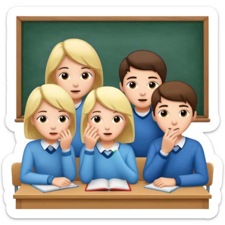 a group of students of both genders (boy and girl) talking quietly in a classroom sticker