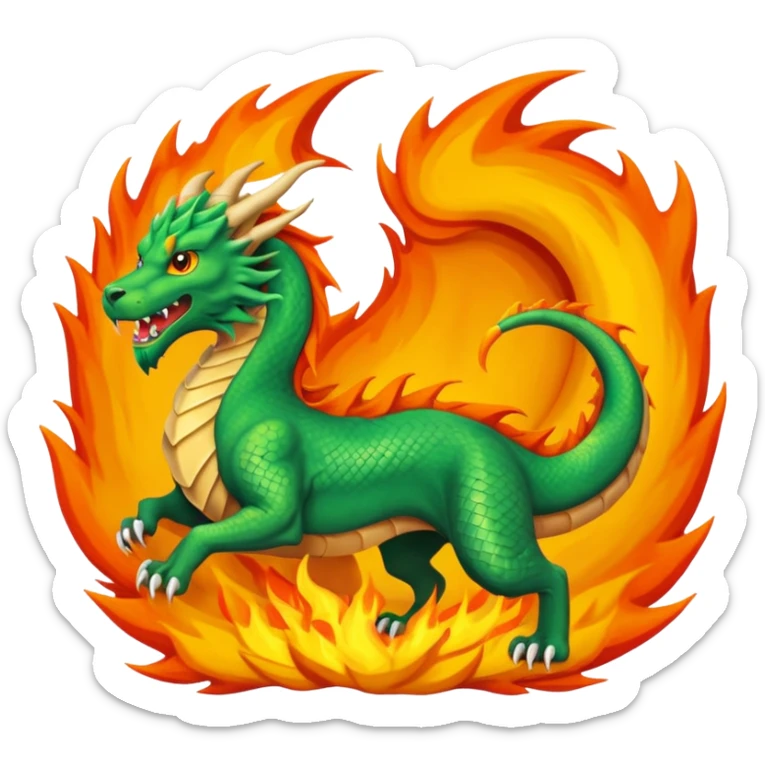 un dragon se battant contre un lion qui crache du feu sur un loup, scène dynamique, couleurs vives sticker