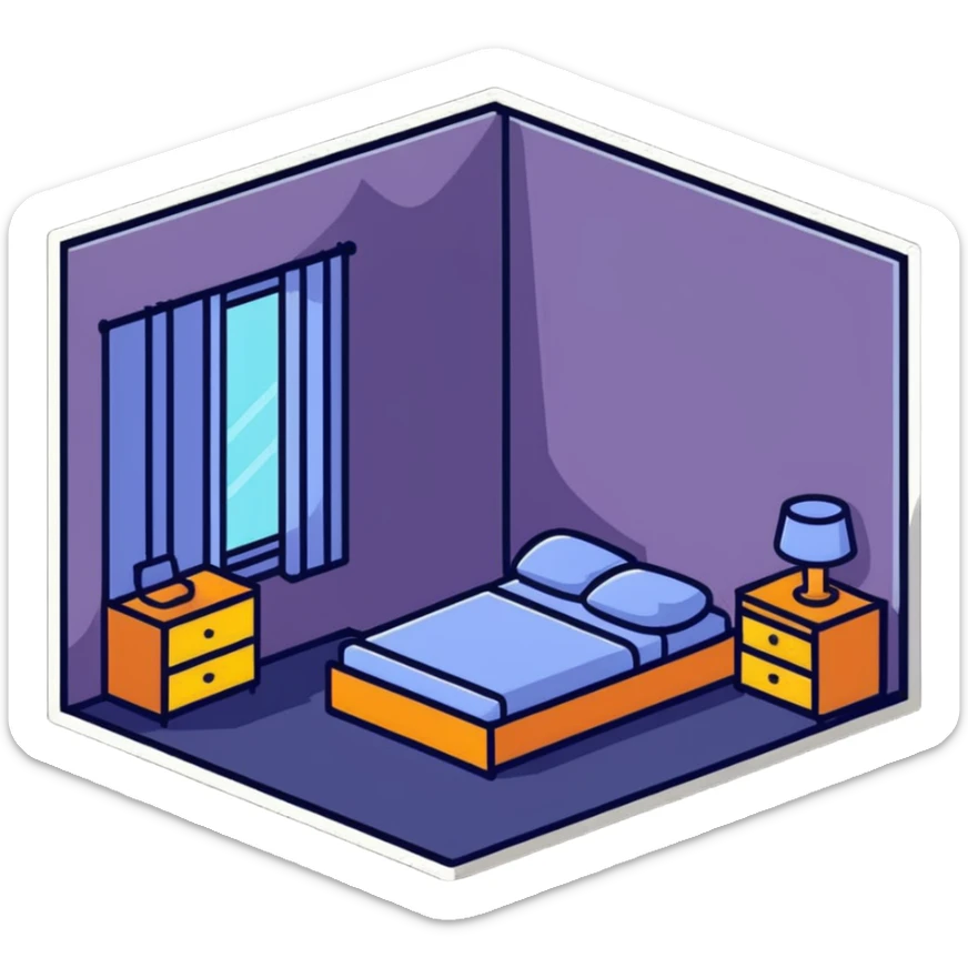 small bedroom with cute decor, cozy space aesthetic, pastel colors, plush toys, charming details sticker