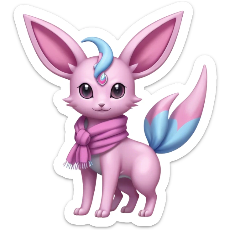 Shiny Cool Sparkly Cute Espeon-Sylveon-Nidorino-Fakemon-hybrid-fusion with a scarf full body sticker
