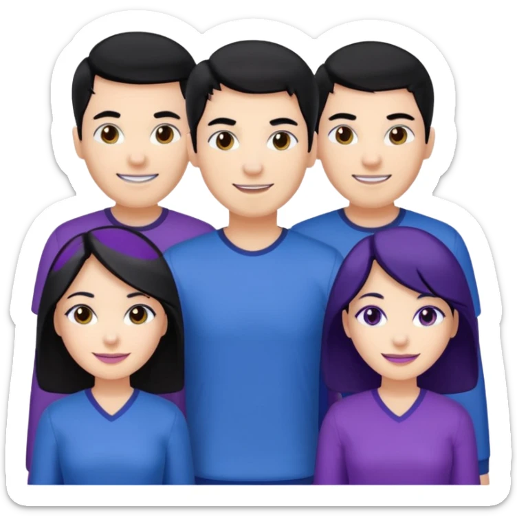 4people 2 men and 2 women. with black hair and white skin. ready to create a team. with blue and purple clothes sticker