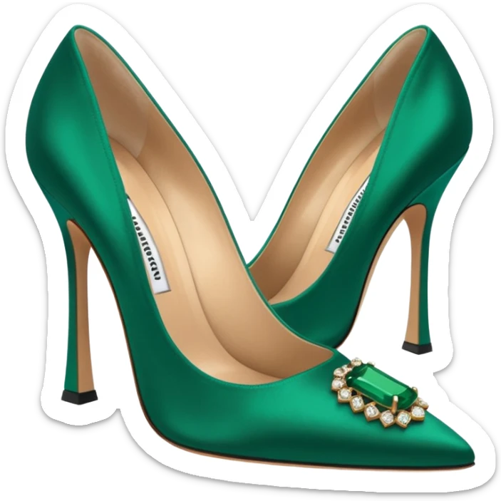 manolo blahink 90's satin pump add the jewelry to the front green sticker