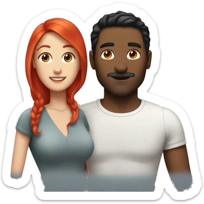gay man with short black hair and a white woman with long red hair sticker