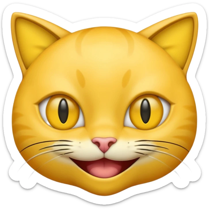 Yellow emoji with vertical slit cat eyes, huge creepy grin from ear to ear sticker