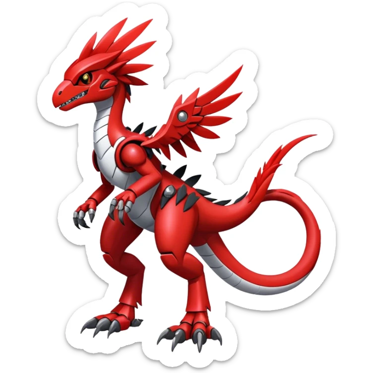 Furry feather-mane Cool Edgy Futuristic shiny Digimon-Fakemon-Guilmon-Velociraptor-Mecha full body   sticker