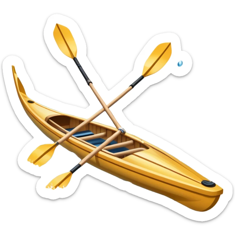 An icon showing a close-up of crossed oars, a sleek racing shell, and rippling water, symbolizing rowing. The design includes droplets in motion and a streamlined boat tip cutting through waves. Transparent background emphasizes strength, precision, and the spirit of competitive rowing sticker