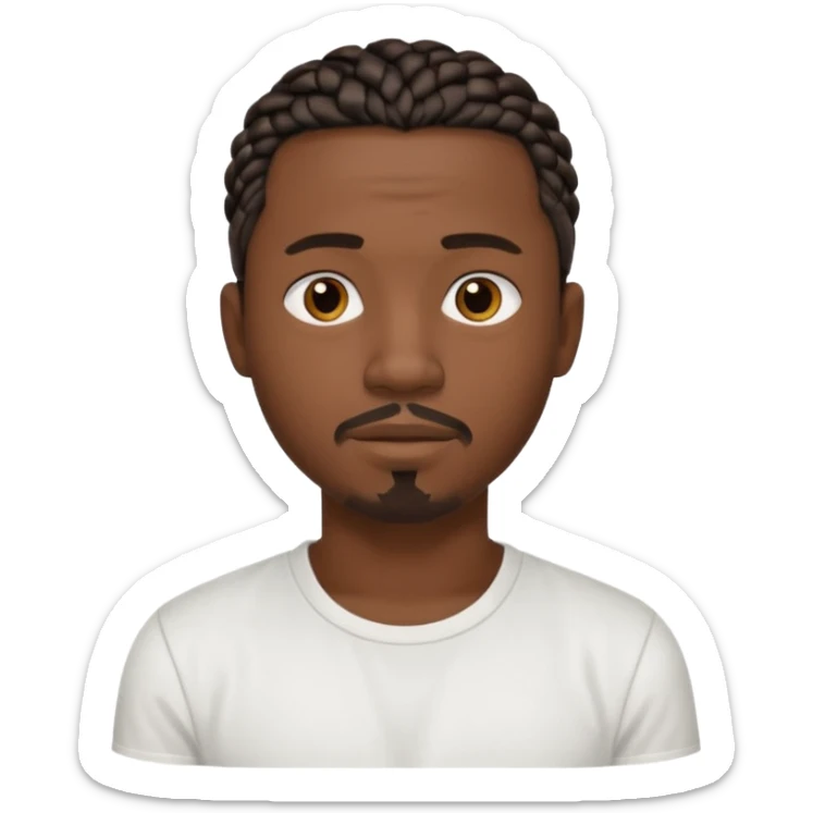 Hazme un emoji de un hombre negro con trenzas cortas, camiseta blanca y una pequeña perilla sin bigote sticker