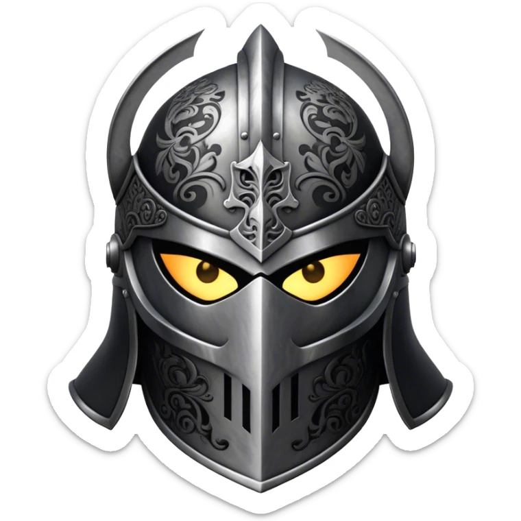A masked knight with intricate black engravings on his steel helmet, eyes glowing with fury sticker