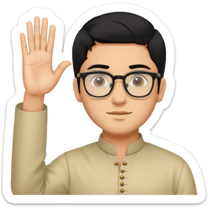 young man with wheatish skin tone, black hair, wearing kurta with rectangle glasses sticker