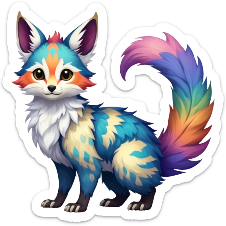 Feral Rare Fantasy colorful Vernid-Trico-species by LiLaiRa, random markings, tufted tail, tufted ears, full body sticker