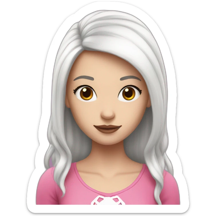 A white girl with black hair who looks like Spider-Man but wears pink and white sticker