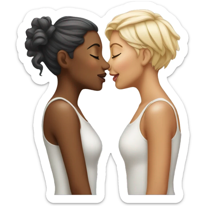 Two women leaning in for a kiss they need to have different colored hair sticker