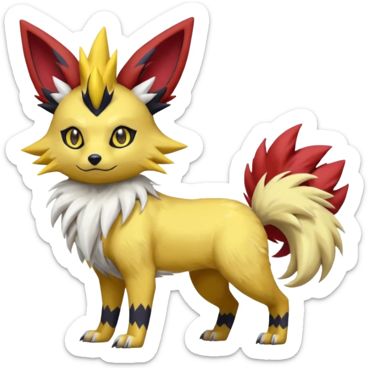 Feral Quadrupedal Digitigrade Zorua-Jolteon-Lycanroc-Furret-Renamon-Zeraora-Vernid-Sergal-fusion-hybrid-creature, full body  sticker