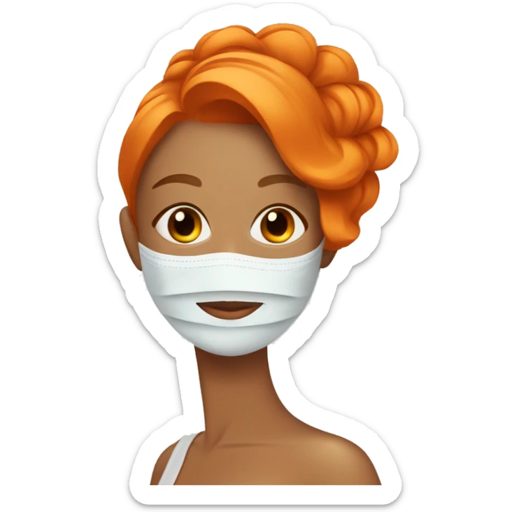 Tan girl with orange hair with face mask spa beauty full face relaxing sticker