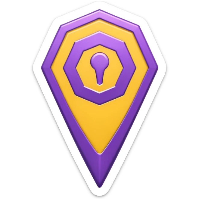simple, minimalistic yellow (hex#FFD008) and purple (hex#8C52FF) icons of a pin location sticker