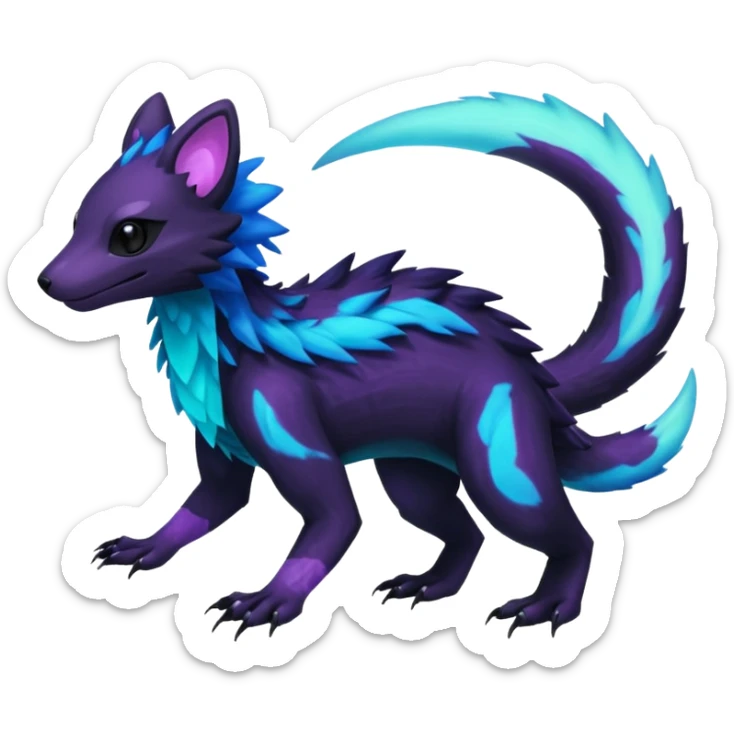 Colorful bioluminescent dark abysmal abyssal neon-glowing Trico-Sergal-Furret-Ferret-Wickerbeast-Vernid-fusion-Fakemon-animal-hybrid-creature, full body sticker