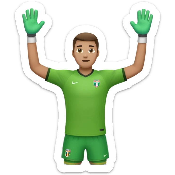 soccer goalkeeper wearing a green shirt, shorts, socks and football boots, with arms raised sticker