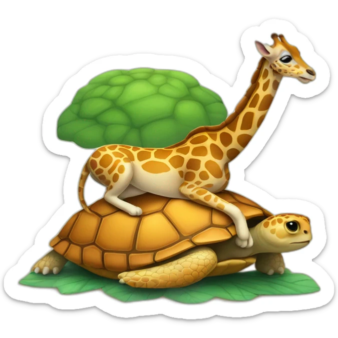 un chat sur une tortue qui est sur une girafe qui dort sticker