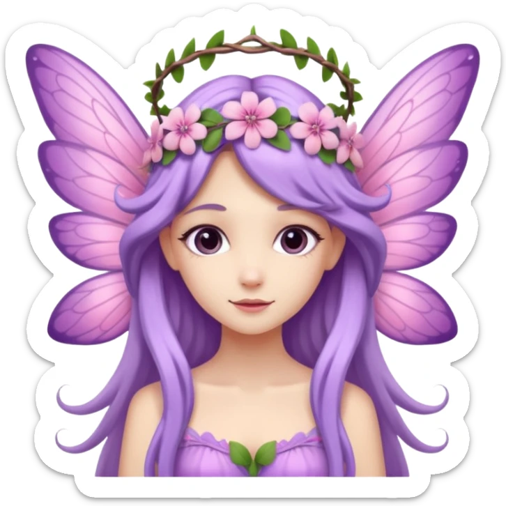 Lilac and pink fairy with wings but you can see her whole body and make her super pretty with long hair and long legs  sticker