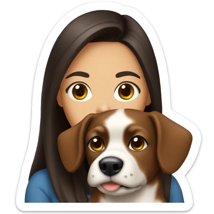 pretty-brunette-woman with dark brown eyes holding a dog sticker