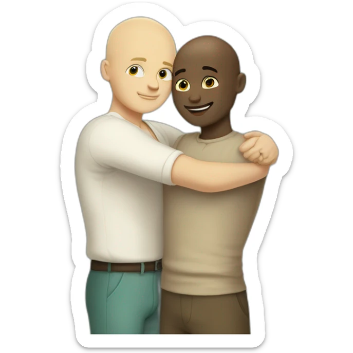 Tall Hungarian 50s blond blue eyes bald man hugs African bald 50s man sticker